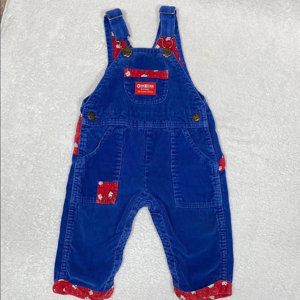 Vintage OshKosh B'gosh Blue corduroy flannel lined polar bear overalls 18m